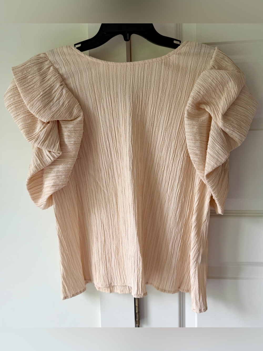 THML Blush Cream Textured Ruffle Sleeve Blouse